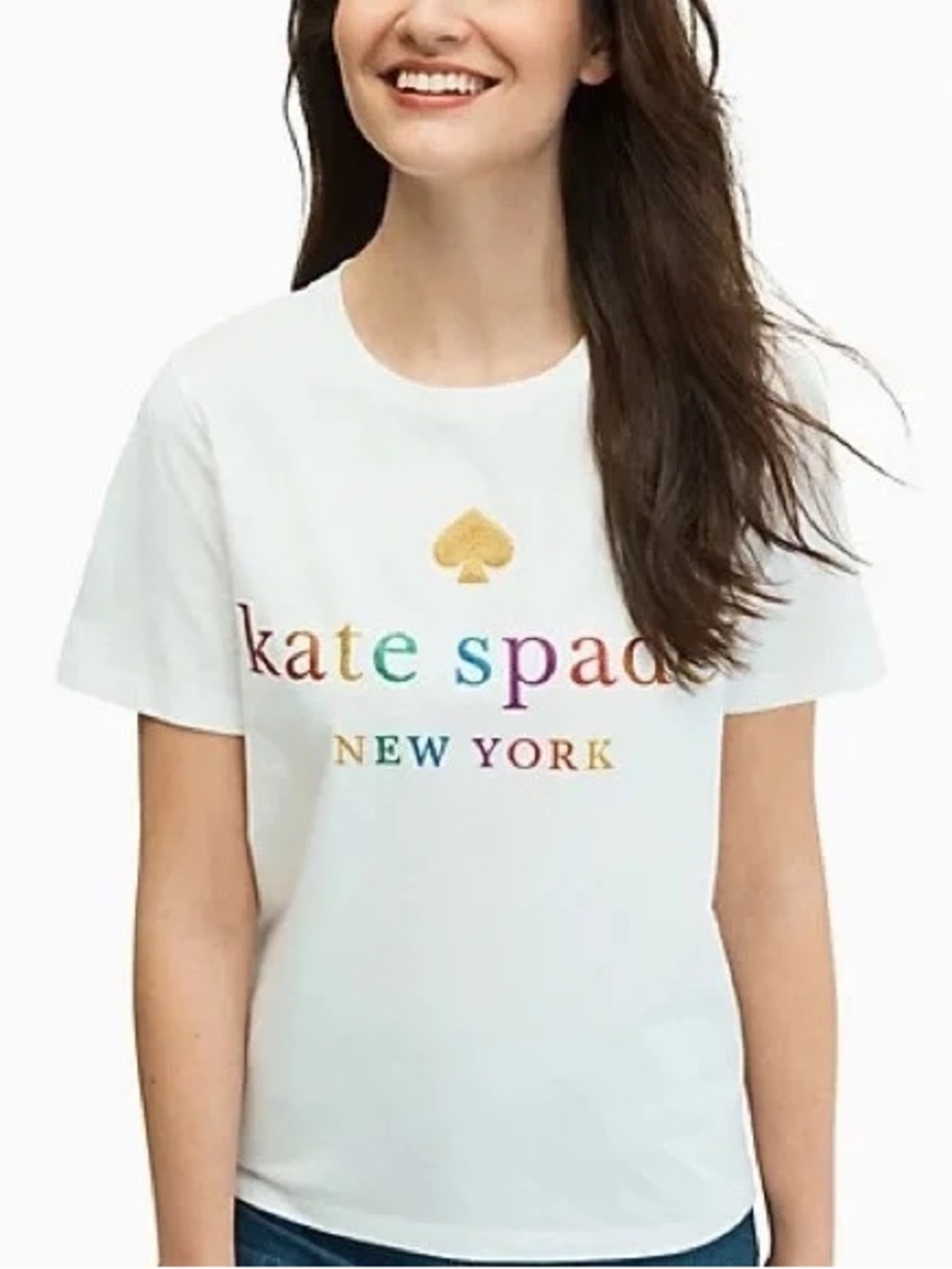 Kate Spade Women’s Logo Tee with Glitter Rainbow Print
